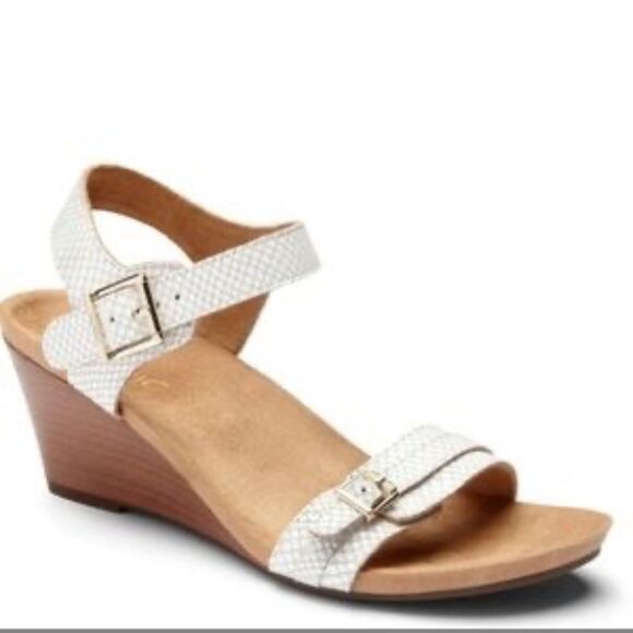 Vionic Laurie Strappy Textured Leather Wedge Sandals Sz 10 - Picture 1 of 9